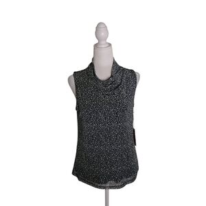 Halogen Women's M Navy White Floral Draped Neck Lined Pullover Top